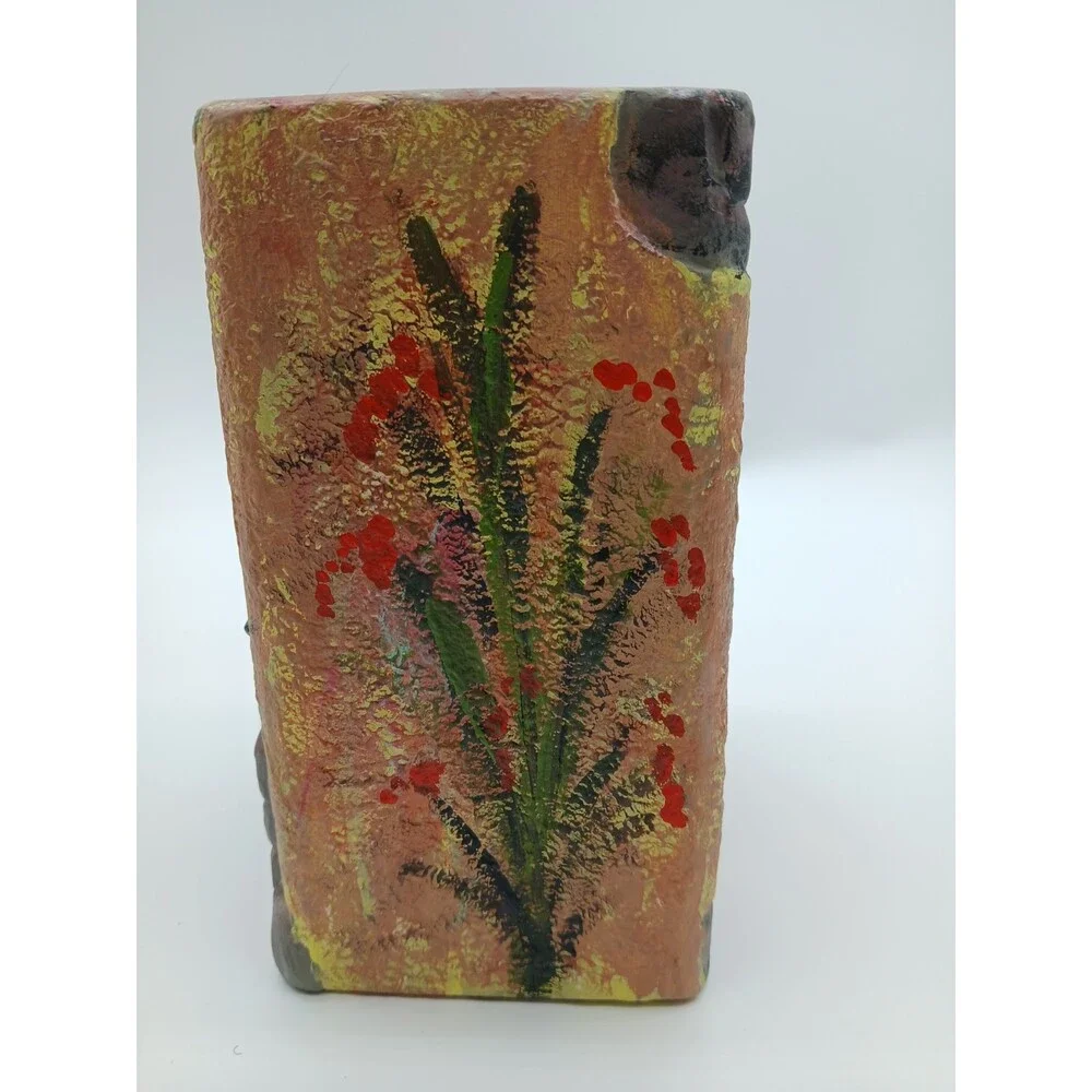 Vintage Southwestern Pottery Ceramic Textured Vase Native Aztec Santa Fe Signed